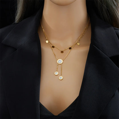 Stainless Steel Round Roman Dial Long Necklace