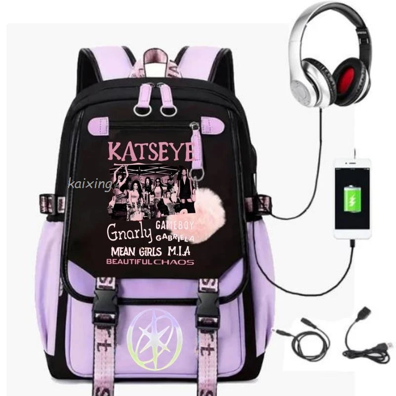Katseye Funny Print Backpacks Sweet Soft Capacity Student Schoolbag