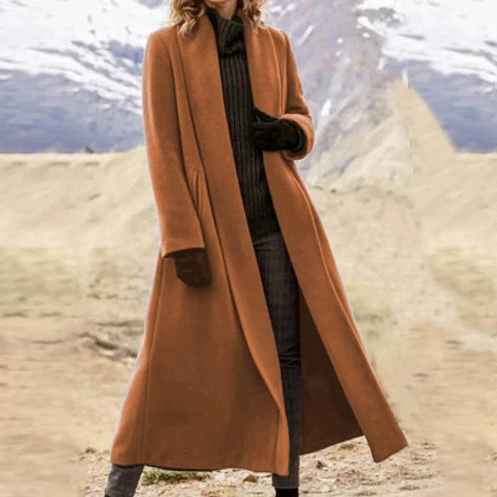 Plus Size Extra Long Woolen Loose Casual Wool Blend Coat