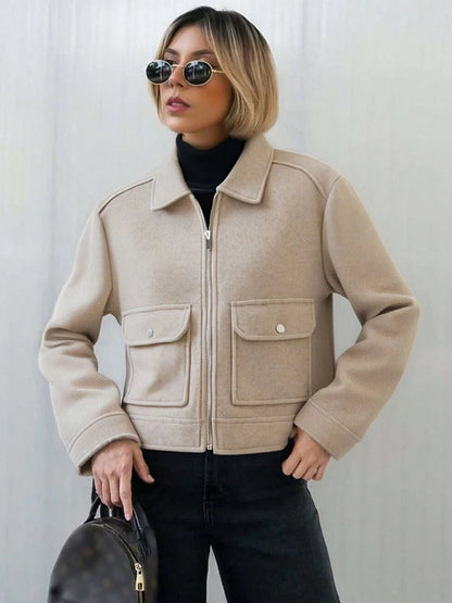 Zipper Winter Long Sleeve Pocket Outerwear Elegant Jacket Coat