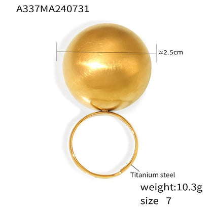Exaggerate Big Ball Stainless Steel Gold Plated Purple Ring