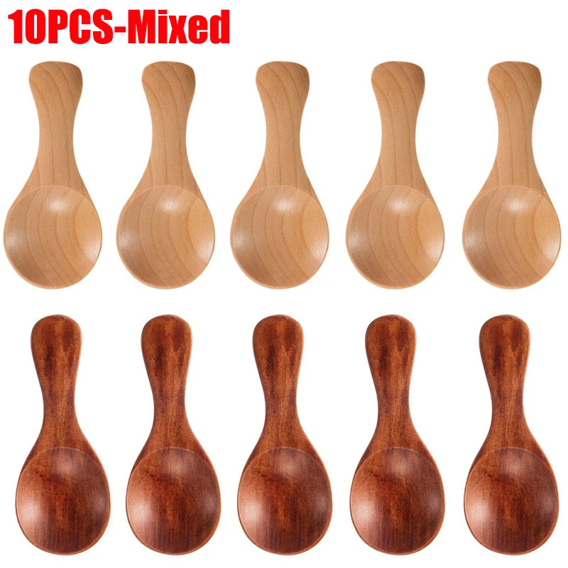 1-10PCS Mini Natural Wooden Spoons