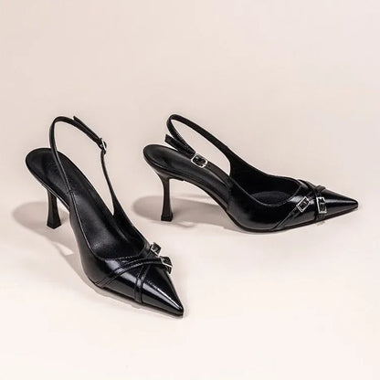 Elegant Buckle Stiletto Black Shoes