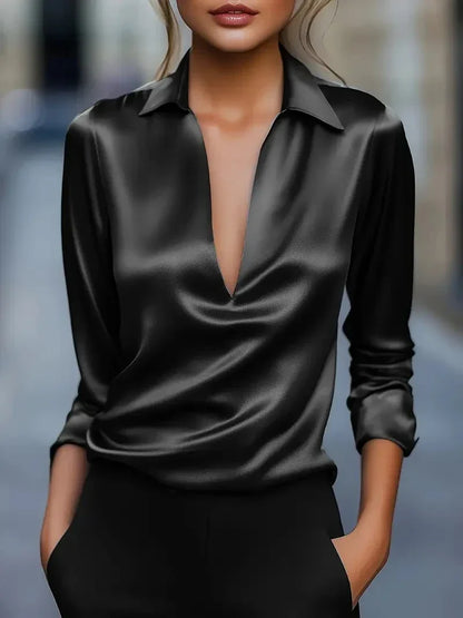 Elegant Satin Casual Long Sleeve Shirt