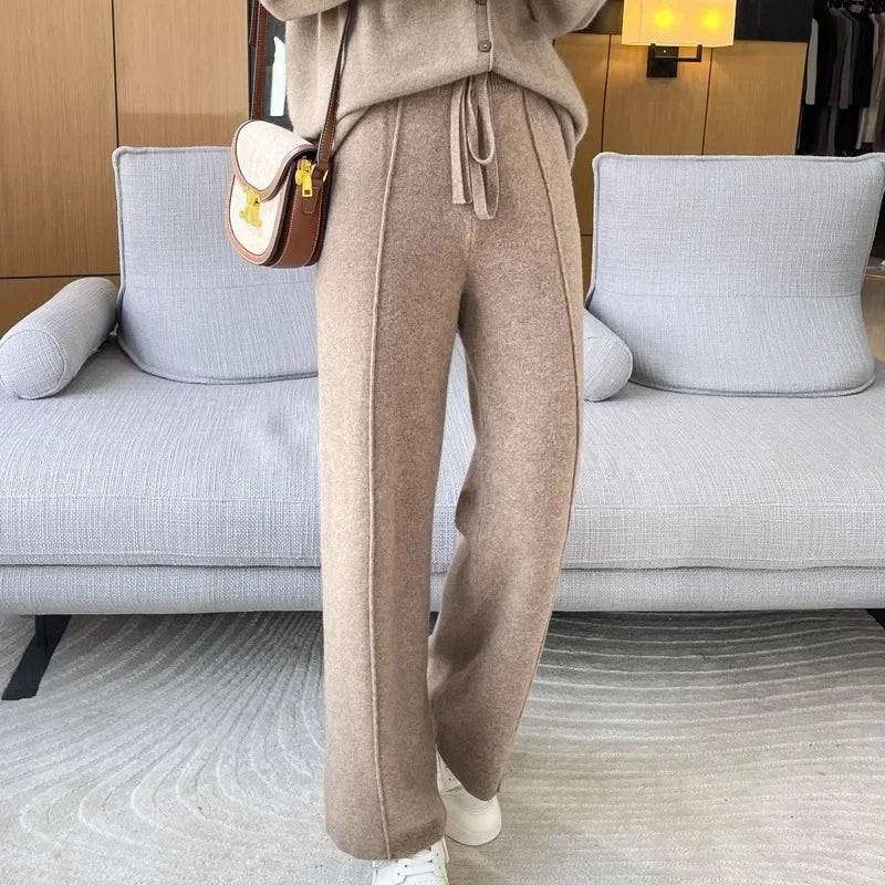 Autumn Winter High End Knitted Wide Casual Straight Pants