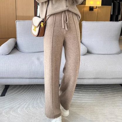 Autumn Winter High End Knitted Wide Casual Straight Pants
