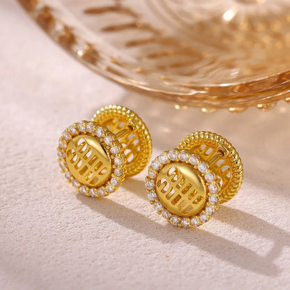 Double Sided Letter Round Crystal Halo Huggie Hoop Earring