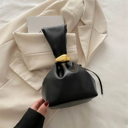 Soft Leather Clutch Luxury Pleated Mini Bucket Pouch Bags