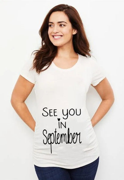 See You In May Print Maternity Short Sleeve T-shirt Pregnancy