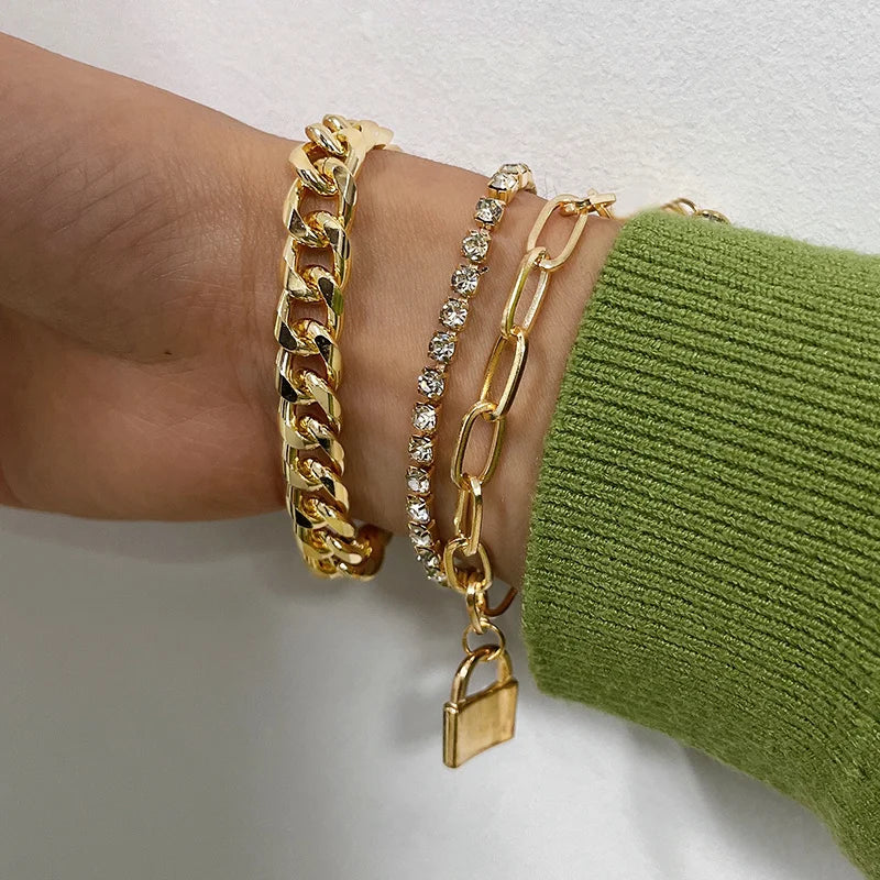 4pcs Punk Curb Cuban Chain Bracelets Set