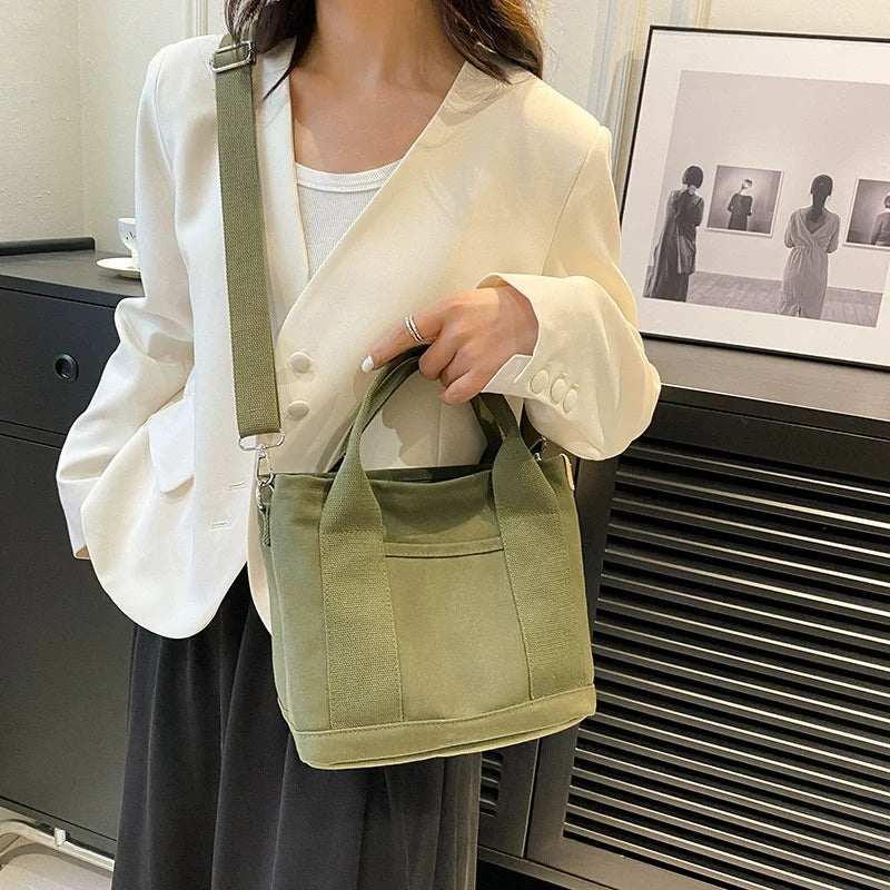 Casual Canvas Crossbody Adjustable Strap Tote Multiple Bag