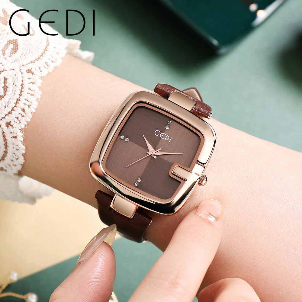 Square Minimalist Waterproof Quartz Leather Casual Wrist Watches