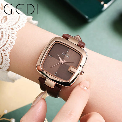 Square Minimalist Waterproof Quartz Leather Casual Wrist Watches