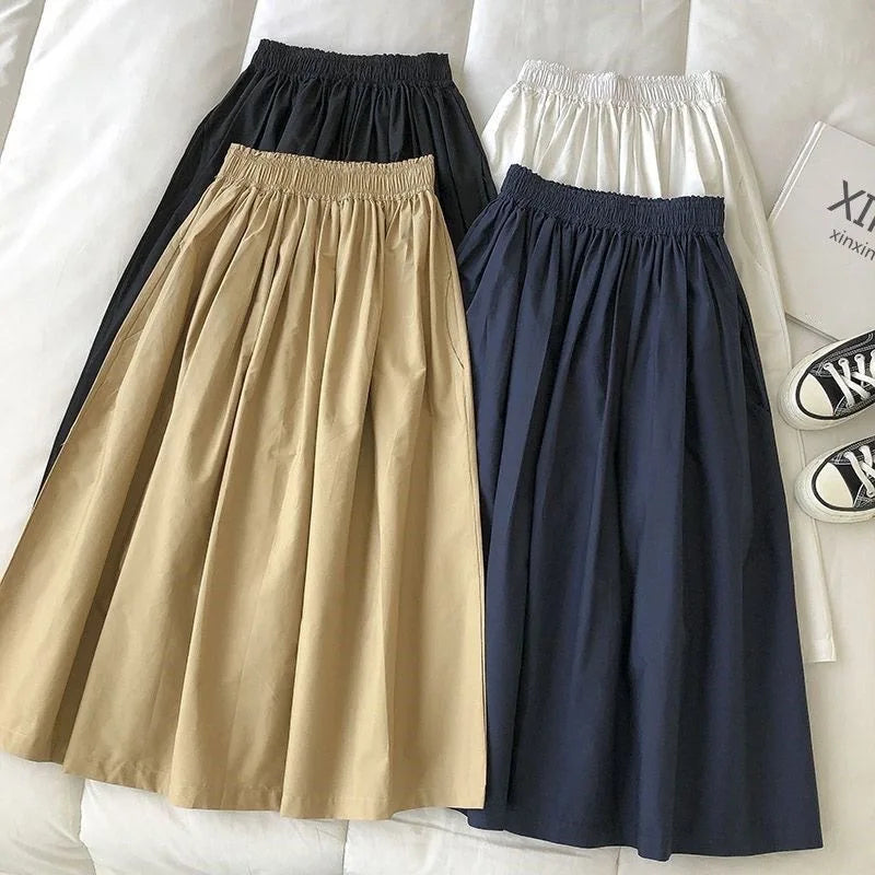 High-Waisted Pleated Long Casual Elegant Skirt