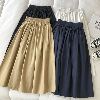 High-Waisted Pleated Long Casual Elegant Skirt