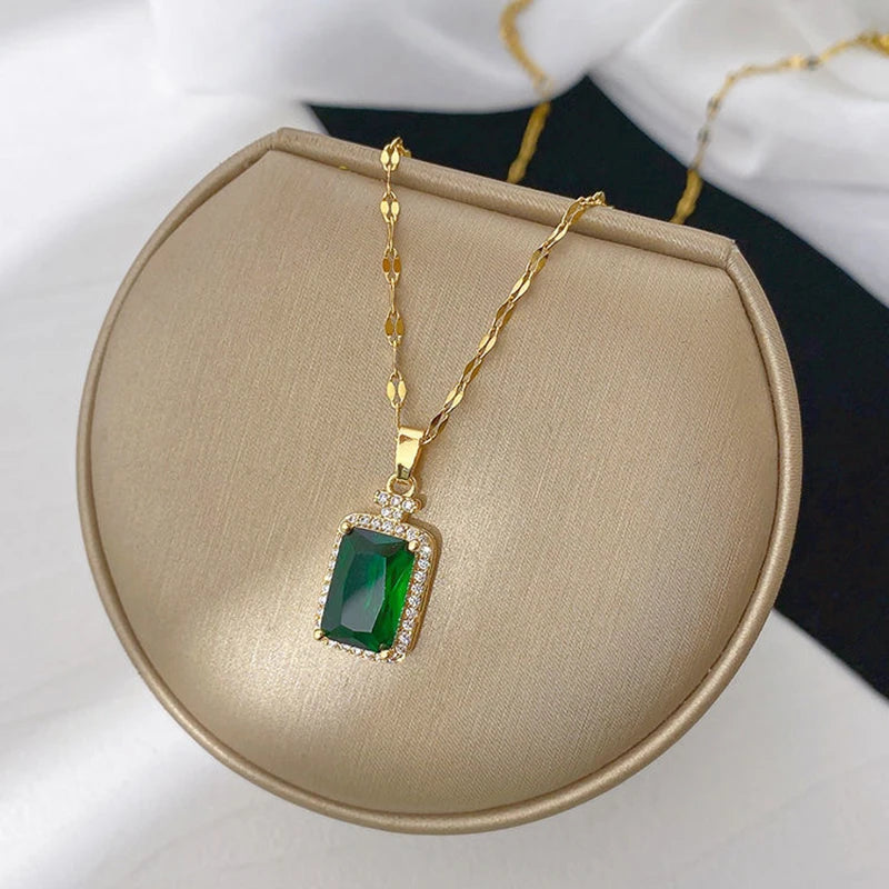 Light Zircon Crystal Stainless Steel Necklaces