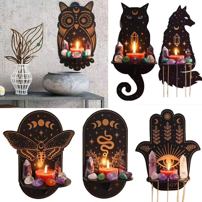 Wall Hanging Candlestick Wooden Carving Decor