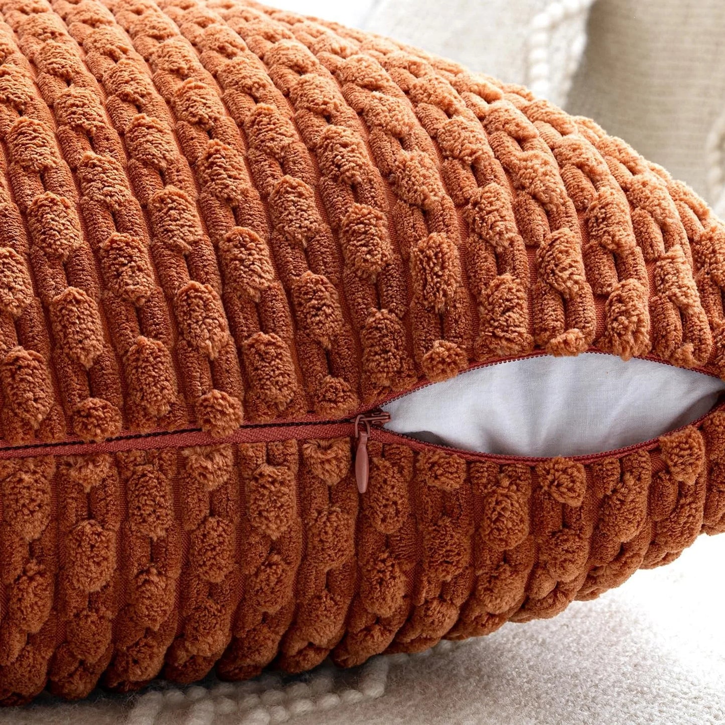 Burnt Orange Striped Cushion Covers Corduroy Pillowcases