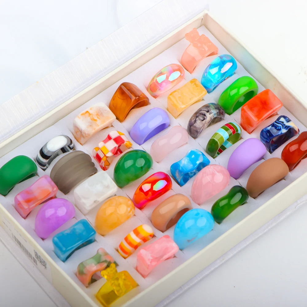 10/20Pcs/Lot Romantic Cute Multicolor Animal Stripes Resin Rings