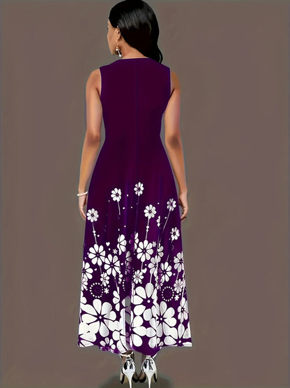 Sleeveless printed loose round neck temperament dress