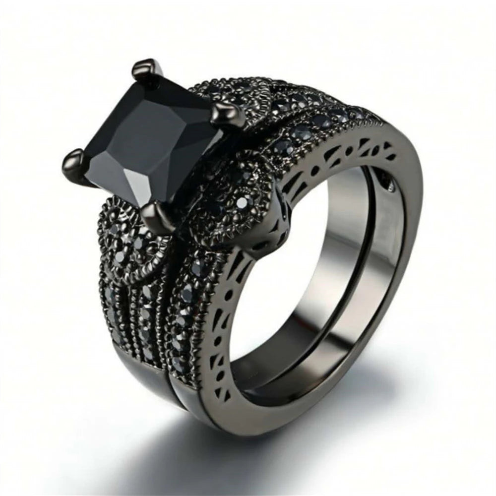 Gorgeous Black Full Zircon Couple Ring