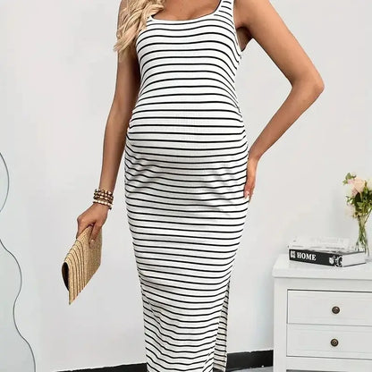 Casual Solid-colored Long-sleeved Maternity Dress