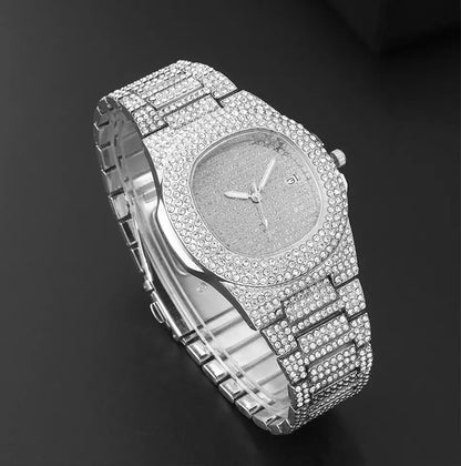 Reloj de cuarzo luminoso de lujo con caja de acero inoxidable