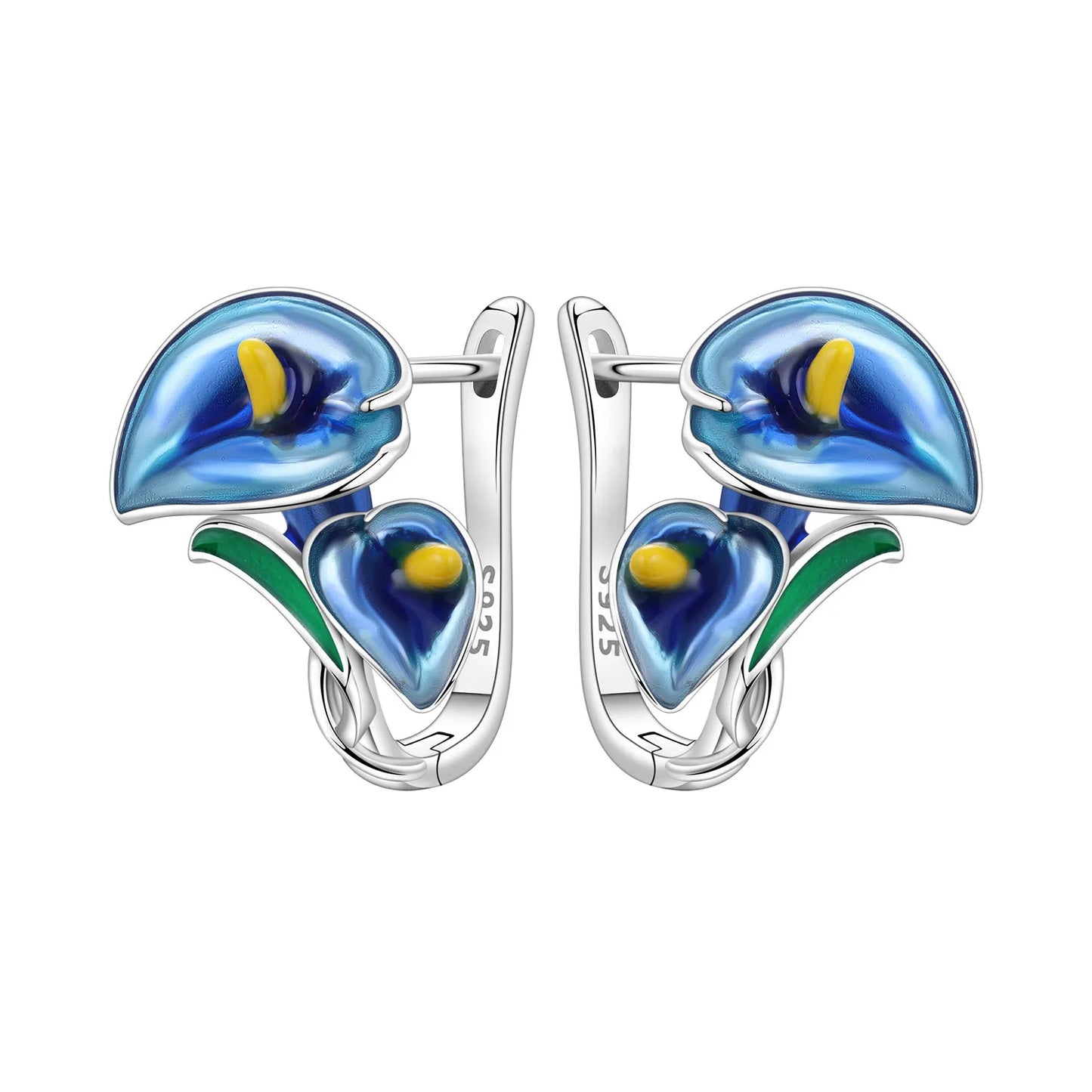 Orstarry Original 925 Sterling Silver Blue Iris Flower Earrings