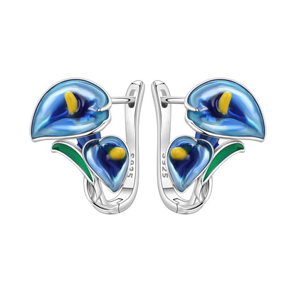 Orstarry Original 925 Sterling Silver Blue Iris Flower Earrings