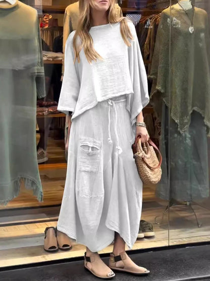 Cotton and Linen Loose Skirt Two-piece Skirt Set