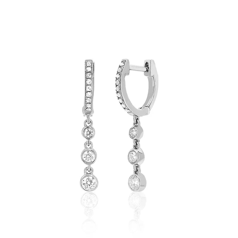 Stainless Steel Gold Color Chain Dangle Drop Zirconia Earrings