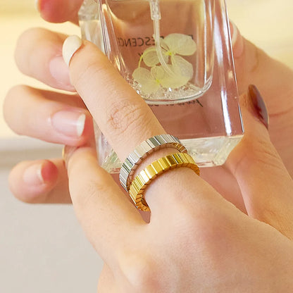 Zircon Checkered Couple Striped Geometric Ring