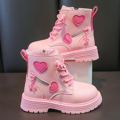 Girls Rubber Pink with Love Side Zip Boots