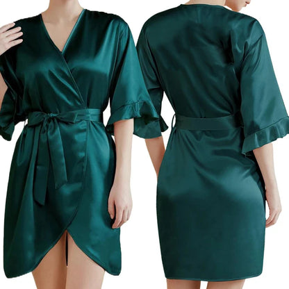 Dark Green Satin Team Bride Bridesmaid Sleepwear Robe
