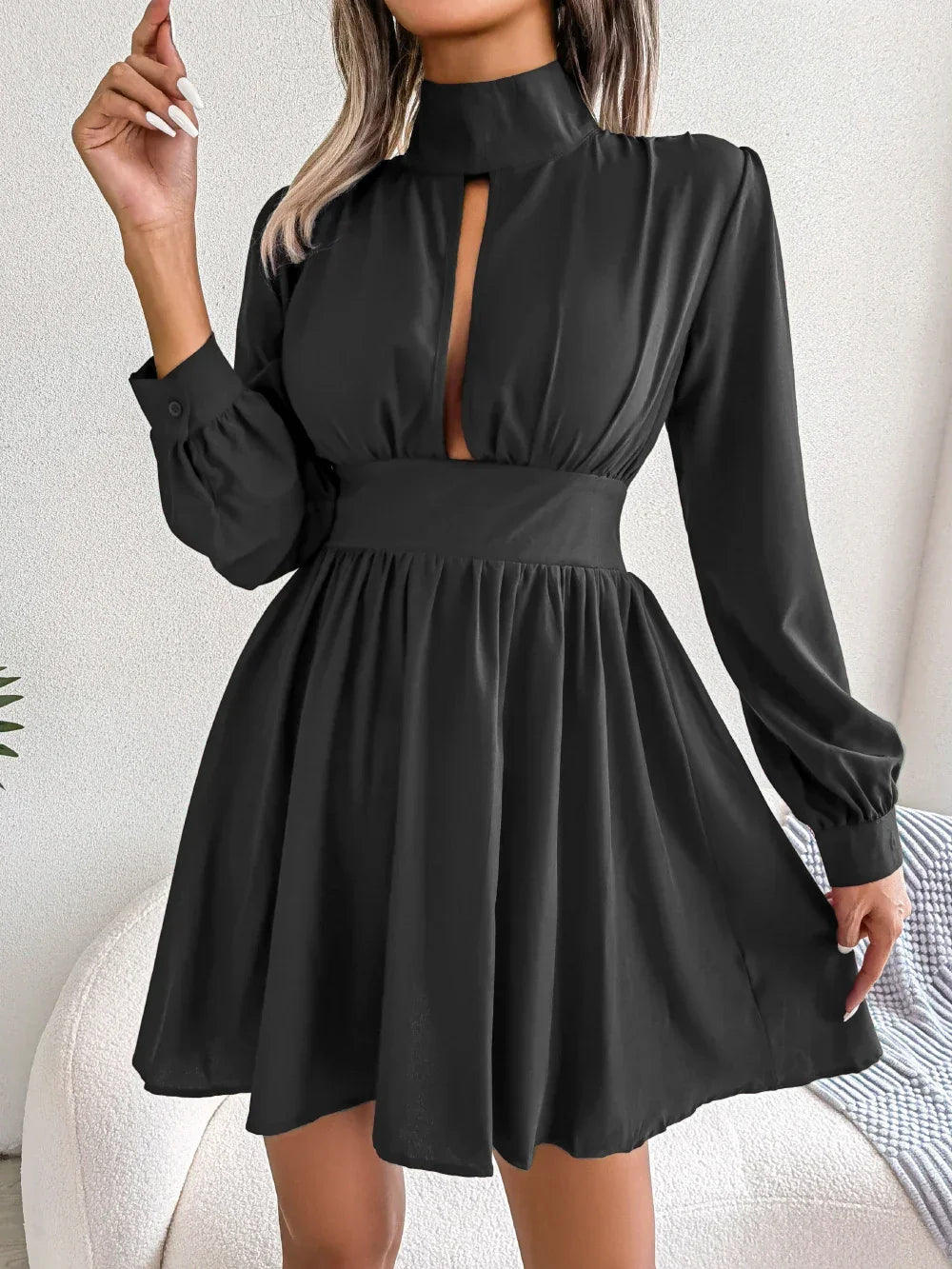 Casual Hollow Out Long Sleeve Dress