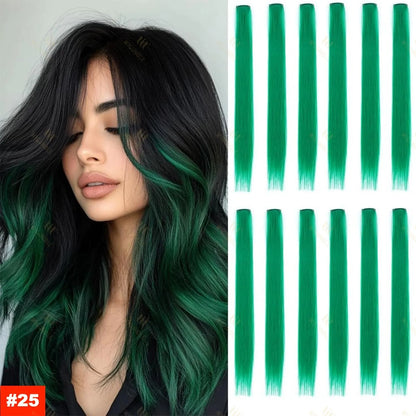 Colored Highlight 22 Inch Synthetic Hair Extensions Rainbow Long Straight Hairpieces