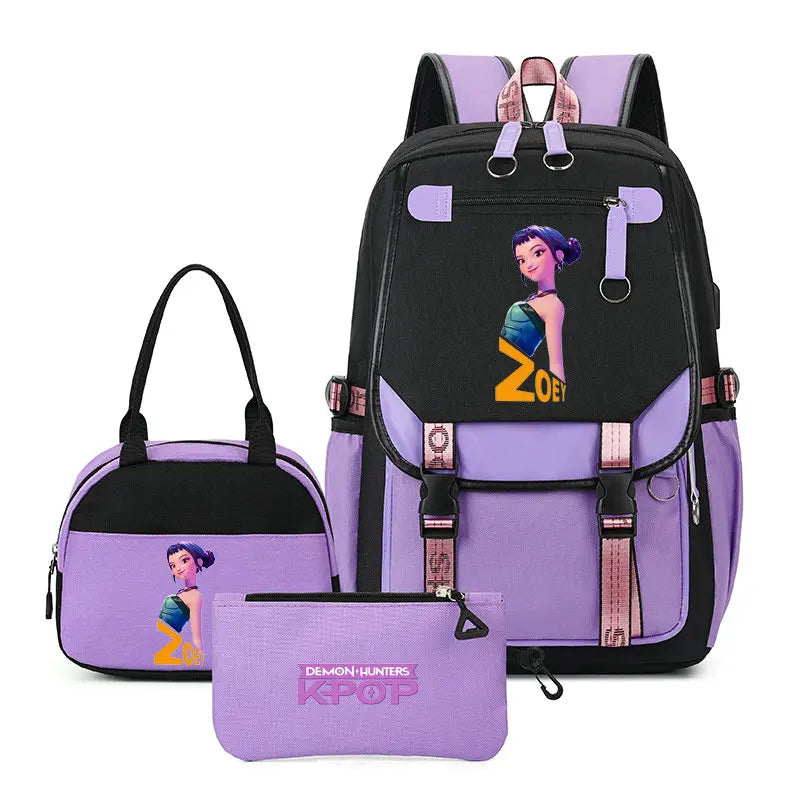 Mochilas Set KPop Demon Hunters Capacity Student School Bag