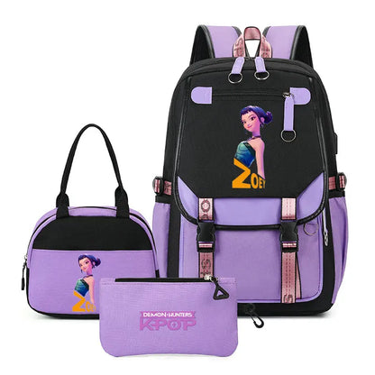 Mochilas Set KPop Demon Hunters Capacity Student School Bag