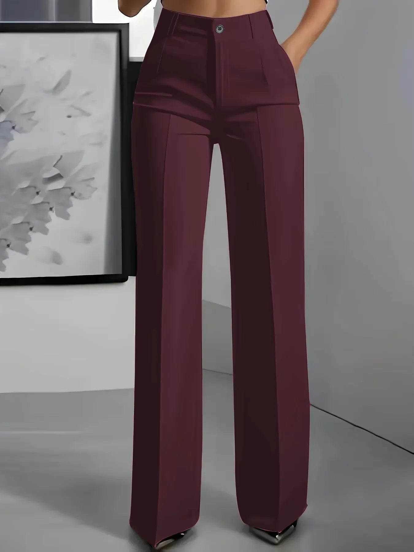 High-Waisted Draped Straight-Cut Suit Pants