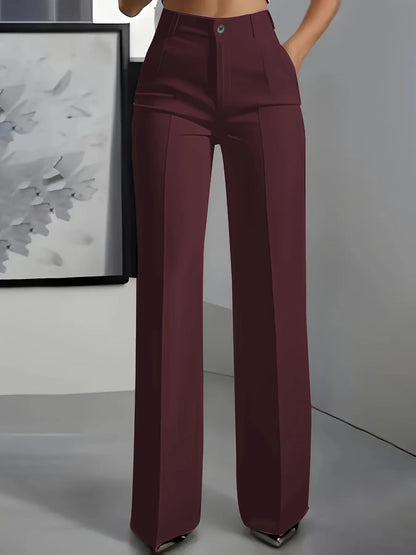 High-Waisted Draped Straight-Cut Suit Pants