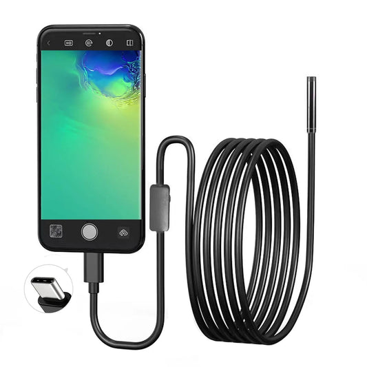 5.5mm lens USB Endoscope Borescope Inspection Camera with 6 LED Lights for Type C Devices