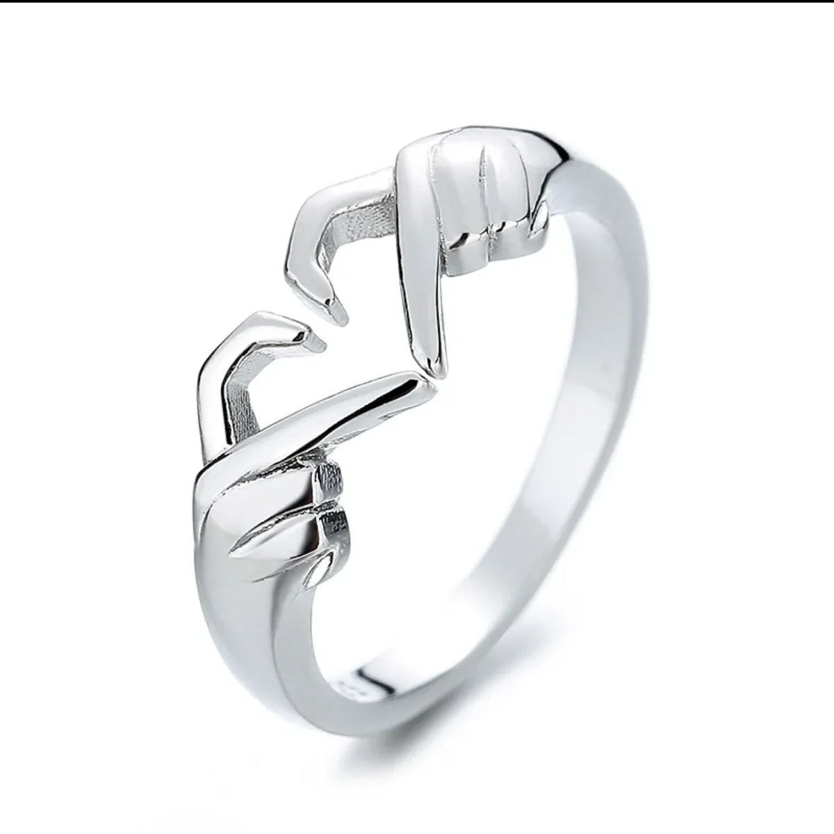 925 Sterling Silver Adjustable Open Hug Heart Ring