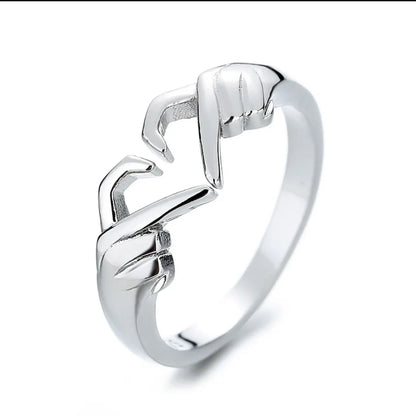925 Sterling Silver Adjustable Open Hug Heart Ring