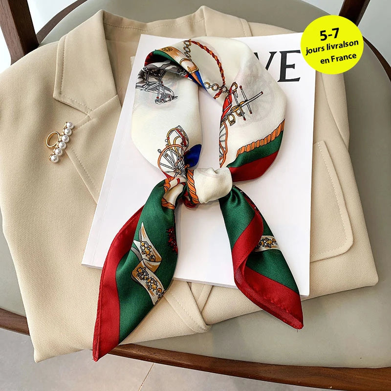 Luxury Silk Square Plaid Satin Scarf