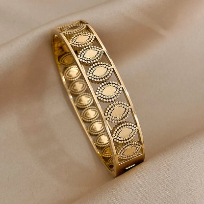 Multiple Vintage Inlaid Rhinestone Zircon Stainless Steel Wide Bangles Bracelets