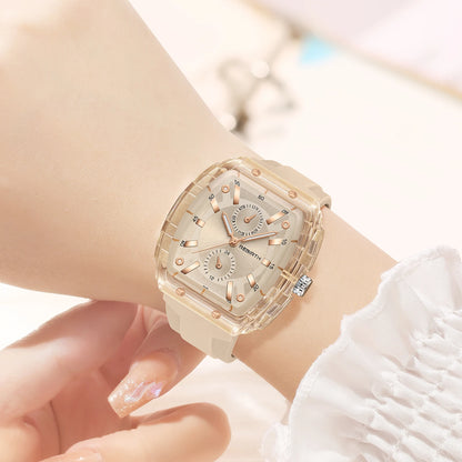 Affordable Macaron-Colored Barrel-Shaped with Silicone Strap Watch