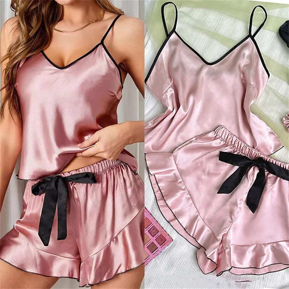 Smooth Satin T-Shirt Shorts pyjamas Set