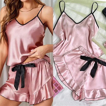 Smooth Satin T-Shirt Shorts pyjamas Set