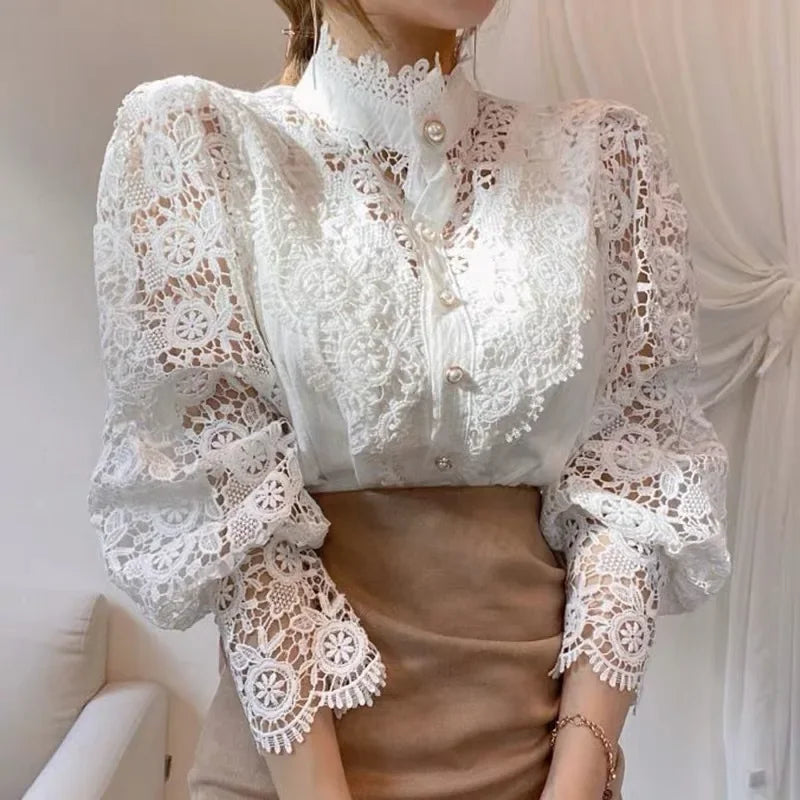 Lace Blouse Korean Button Loose Blouses