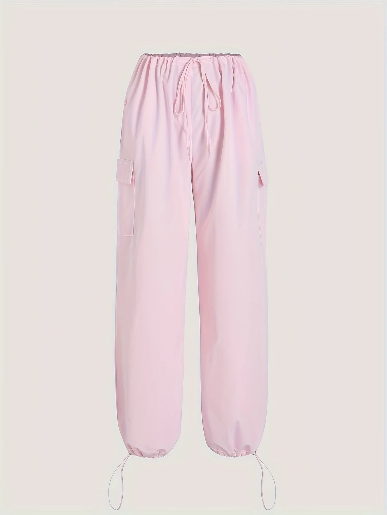 Cargo Wide Leg Elastic Drawstring Waist Pocketed Loose Fit Pants
